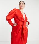 Collective The Label Curve Exclusive Plunge Tie Front Dress In Red