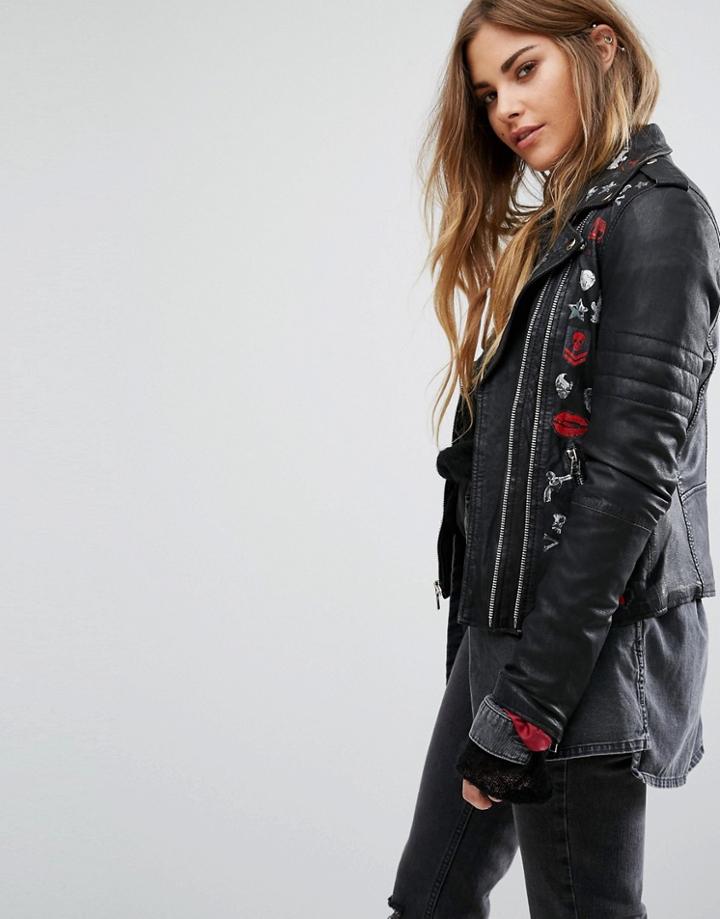 Goosecraft Biker Jacket With Badges - Black