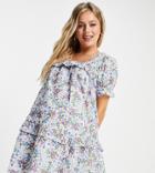 Violet Romance Maternity Puff Sleeve Cotton Poplin Smock Dress In Floral-multi