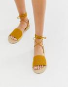 Asos Design Josy Woven Espadrille Flat Sandals In Yellow - Yellow