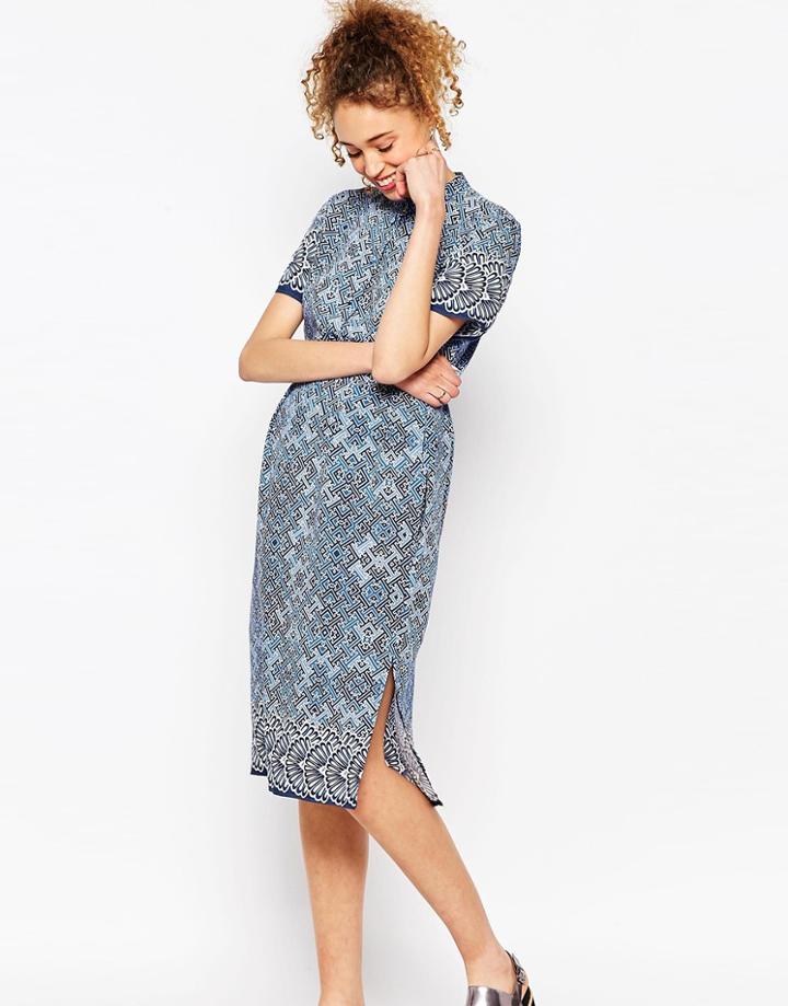 Asos Africa X Chichia Midi Shirt Dress In Fan Print - Multi