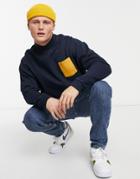 Asos Design Oversized Sweatshirt With Contrast Pocket In Navy