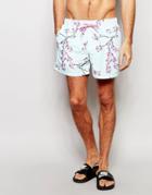Asos Short Length Swim Shorts With Floral Print - Blue