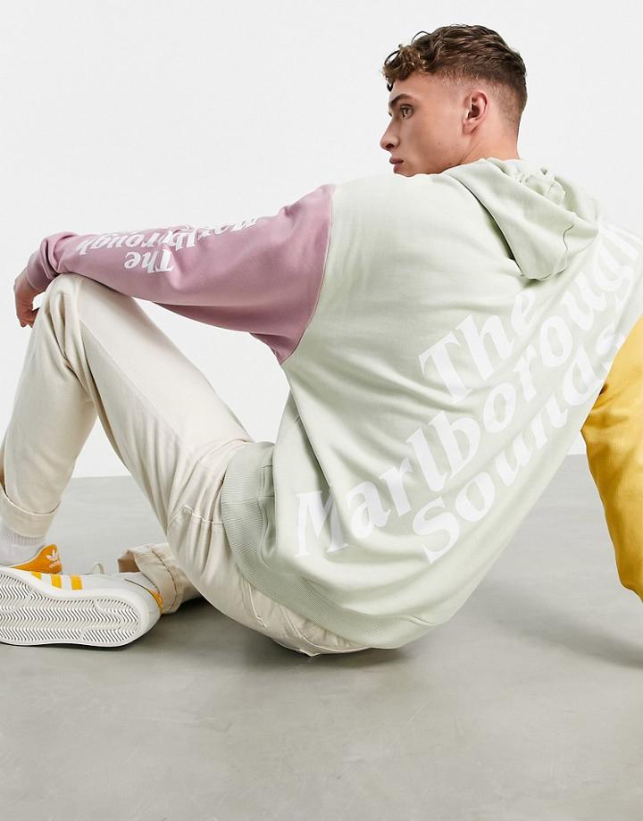 Asos Design Oversized Hoodie In Color Block With Multi Placement Print