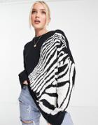 Urban Revivo Knitted Sweater In Zebra Print-gray