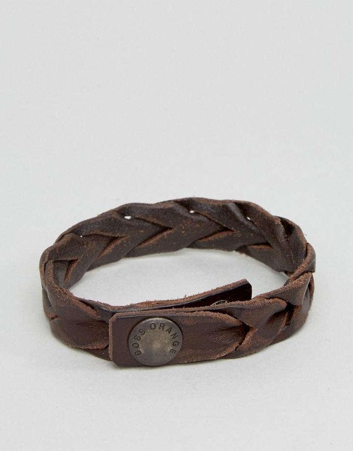 Boss Orange By Hugo Boss Maddox Leather Braid Bracelet - Brown