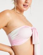 Asos Design Bunny Tie Front Bandeau Top In Pink Gingham Print-multi