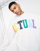 Asos Actual Oversized Long Sleeve T-shirt With Multi Color Logo Print In White