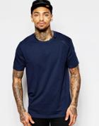 Asos Longline T-shirt With Zip Shoulder In Relaxed Skater Fit - Navy