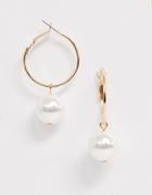 Monki Hoop Earrings With Faux Pearl In Gold