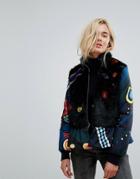 Icerberg Fur Collar Padded Jacket With Peplum Hem - Multi