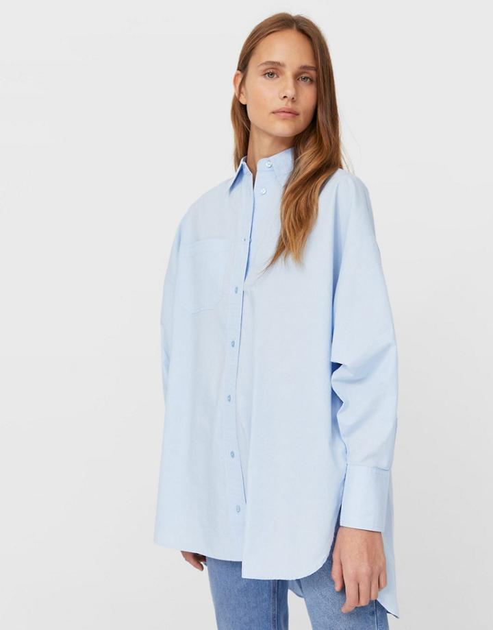 Stradivarius Oversized Poplin Shirt In Blue-blues