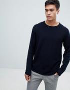 Selected Homme Knitted Sweater In Ribbed 100% Organic Cotton - Navy