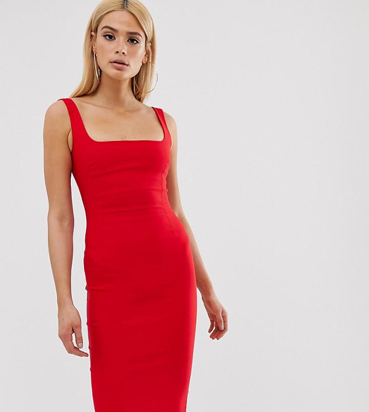 Vesper Tall Square Neck Pencil Dress In Red