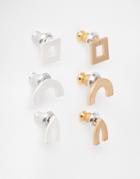 Asos Geometric Stud Pack In Gold And Silver - Multi