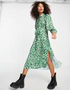 Ws Topshop Green Animal Midi Shirt Dress - Mgreen