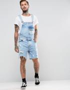Asos Denim Overalls In Acid Wash With Rips - Blue