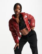 The North Face Nuptse Cropped Jacket In Burgundy-red
