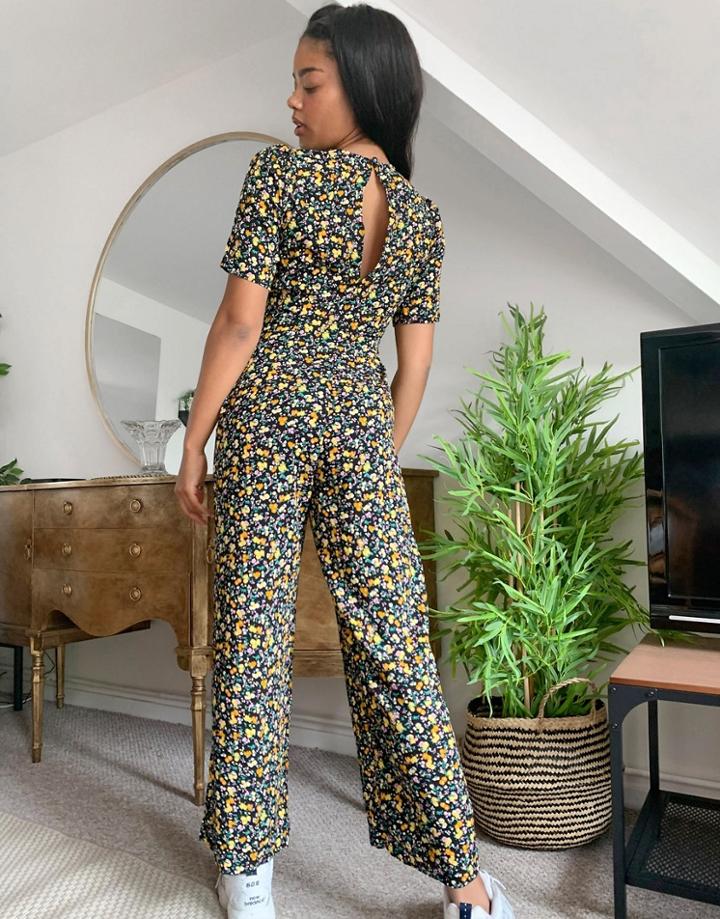 Asos Design Twist Front Jumpsuit In Floral Print-multi