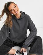 Asos Design Minimal Hoodie In Washed Charcoal-gray