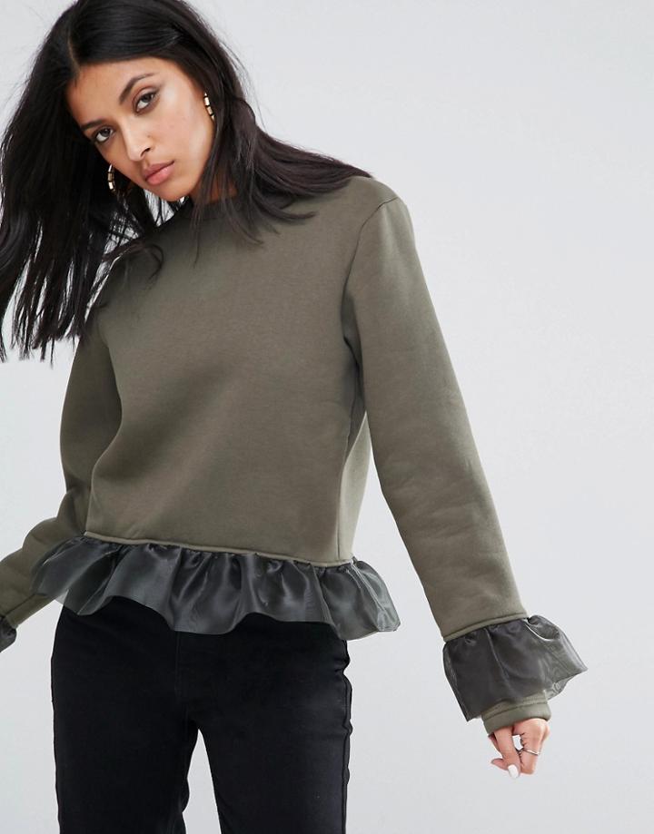 Kubban Ruffle Detail Sweatshirt - Green