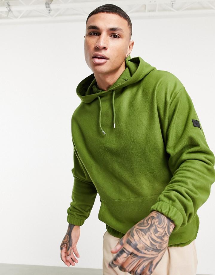 Asos Design Oversized Hoodie In Fleece With Badge-green
