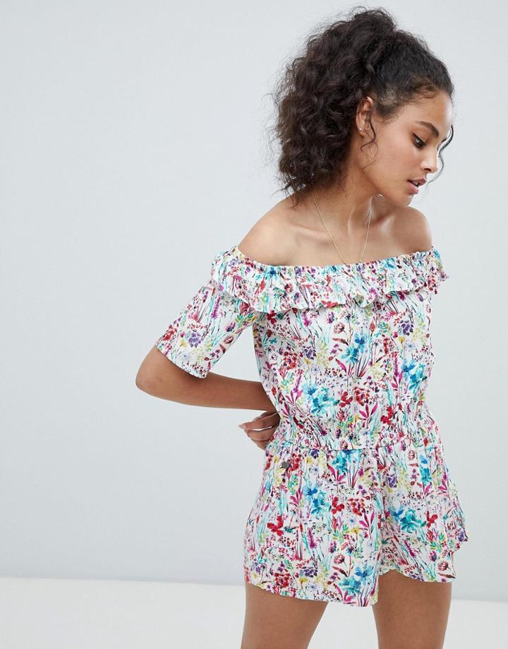 Rock & Religion Off Shoulder Floral Print Romper - White