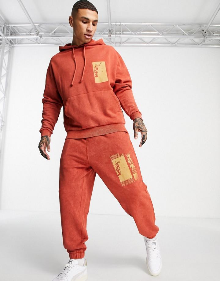 Asos Design Oversized Sweatpants In Washed Brown With Classical Roman Print - Part Of A Set