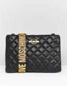 Love Moschino Quilted Zip Top Shoulder Bag With Chunky Strap - Black