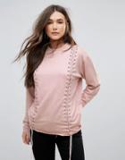 Parisian Lace Up Detail Sweat - Pink