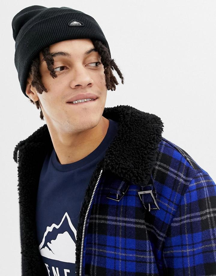 Penfield Classic Logo Rib Beanie In Black - Black