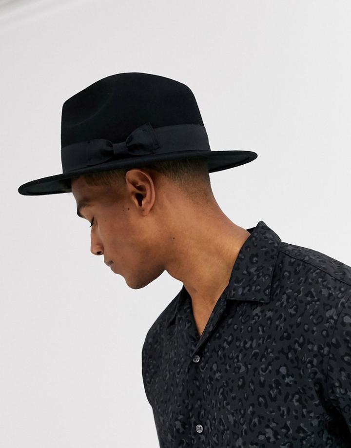 Asos Design Wool Fedora Hat In Black With Size Adjuster