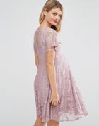 Asos Maternity Tall Flutter Sleeve Lace Skater Dress - Pink