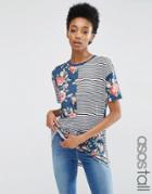 Asos Tall T-shirt In Stripe And Floral Mix - Multi