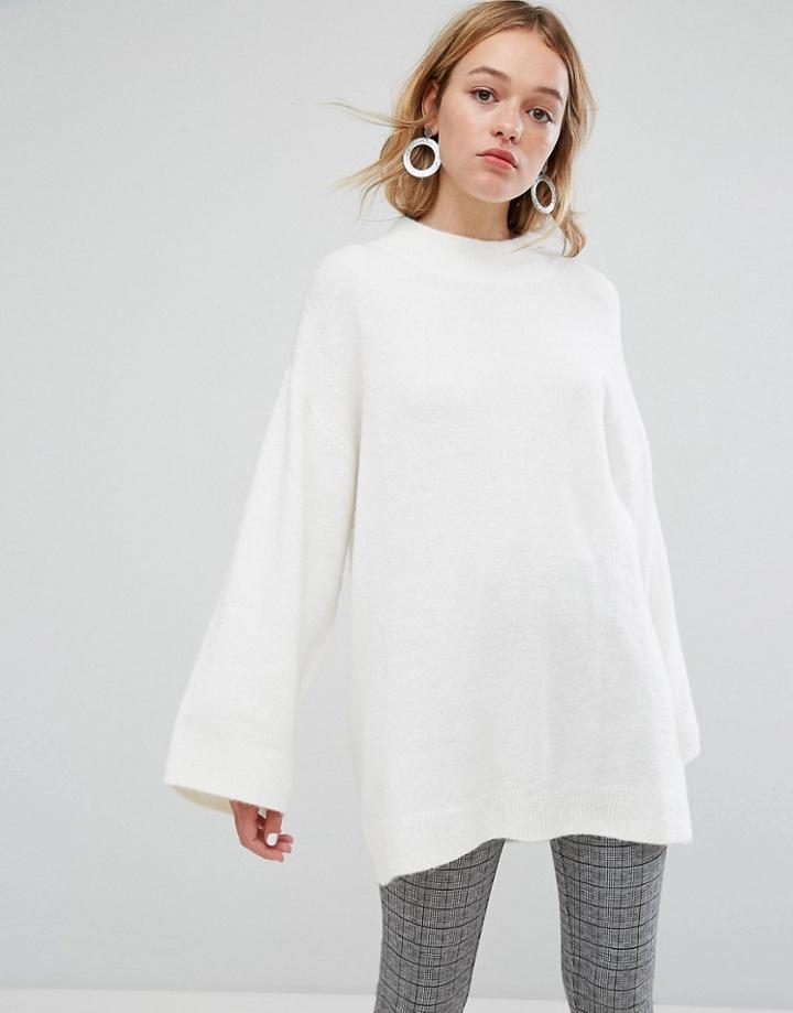 Monki Knitted Tunic Sweater - Silver