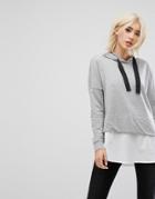 Noisy May Hoodie With Shirting Detail - Gray