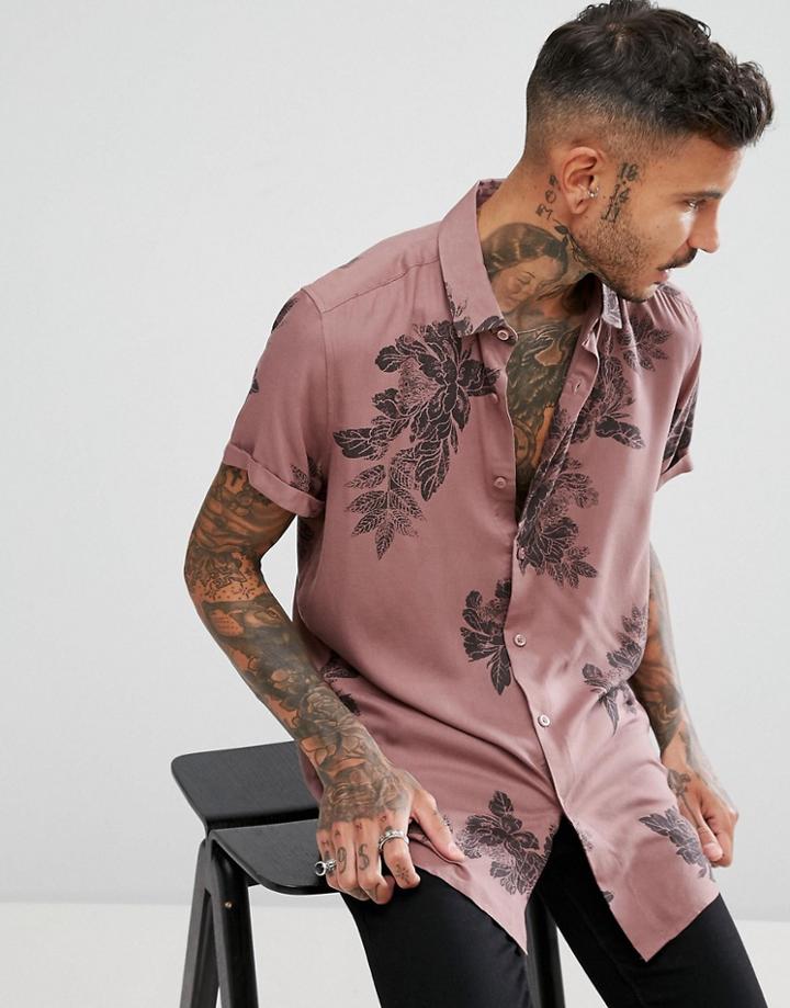 Asos Regular Fit Viscose Floral Shirt In Pink - Pink