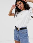 Asos Design Top With Broidery Sleeve-white