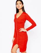 Club L Ruched Front Dress With Zip - Red