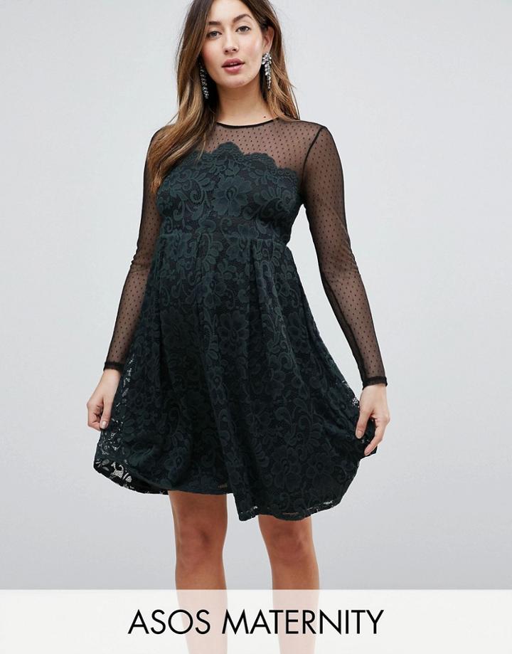 Asos Maternity Lace & Dobby Mini Skater Dress - Black
