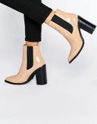 Sol Sana Lori Nude Patent Leather Heeled Ankle Boots - Beige