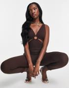 Trendyol Fitted Jumpsuit With Cut Outs In Brown