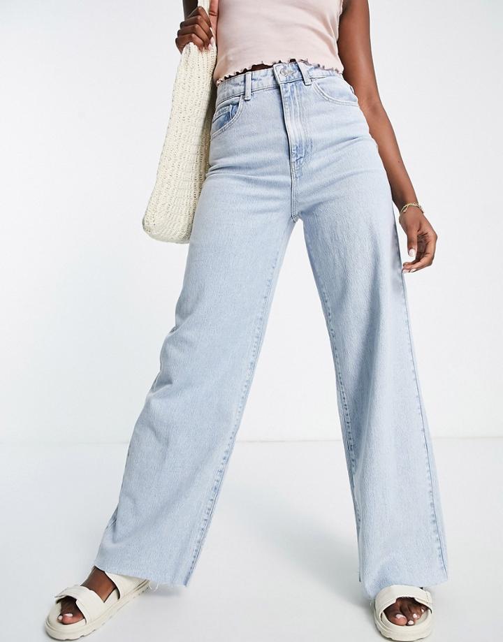 Vero Moda Straight Wide Leg Jeans In Bleach Wash-blue