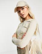 Weekday Sierra Crop Long Sleeve Top With Overlock Seams In Beige - Khaki-green