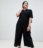 Asos Design Curve Shirt Tea Jumpsuit With Open Back - Black