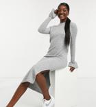 Asos Design Tall Knit Dress With Bell Sleeve Detail In Heather Gray-grey