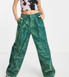 Asos Design Petite Boyfriend Utility Pant In Green Bleach Wash