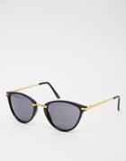 Asos Oval Cat Eye Sunglasses With Metal Nose Bridge - Black