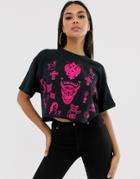 Hnr Ldn Tattoo Graphic Print Cropped T-shirt - Black