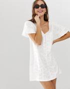 Asos Design Reversible Frill Sleeve Broderie Smock Dress - White